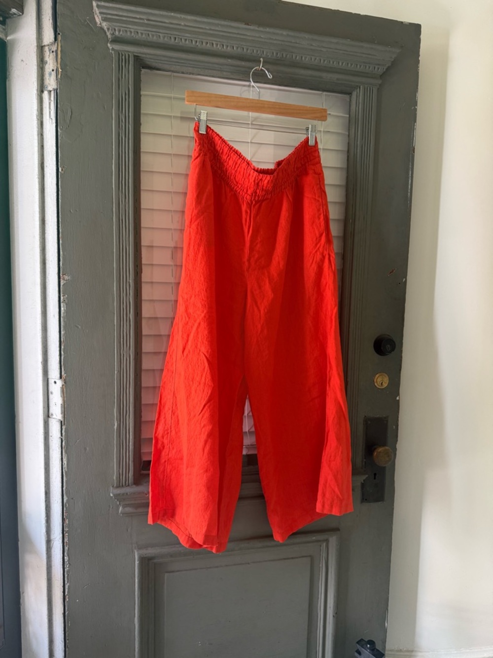 Anthropologie Orange-Red Elastic Waist Linen Wide-Leg Pants